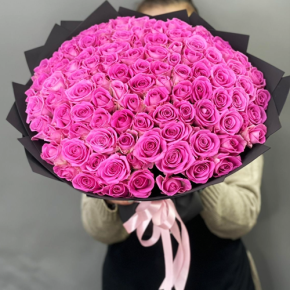 Букет 101 розовой розы Кения (40 см) в Ступино