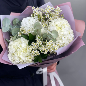 Букет "Суприм" из гортензий и хамелациума в Ступино