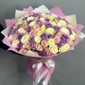 Букет из 101 розы пастельный микс (40 см) в Ступино
