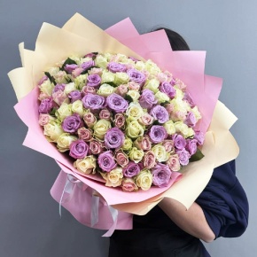 Букет из 101 розы пастельный микс и роз Меритим (40 см) в Ступино