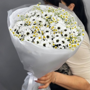 Букет "Понарошку" из хризантем сантини и ромашек в Ступино
