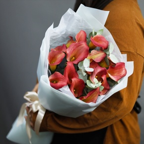 Букет из 17 нежных калл с эвкалиптом в Ступино